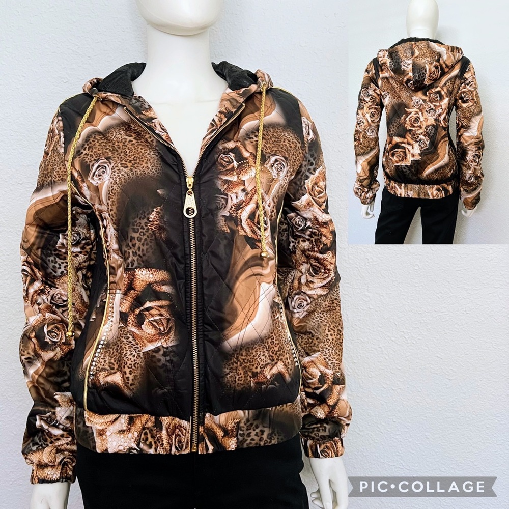 NWT WOMEN QUILTED JACKET FLORAL/ANIMAL PRINT HOODED ZIPPED PADDED BOMBER LINED